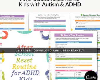 ADHD Autism After School Reset Routine, Visual Checklist, Calm Down Cards (Digital Download)