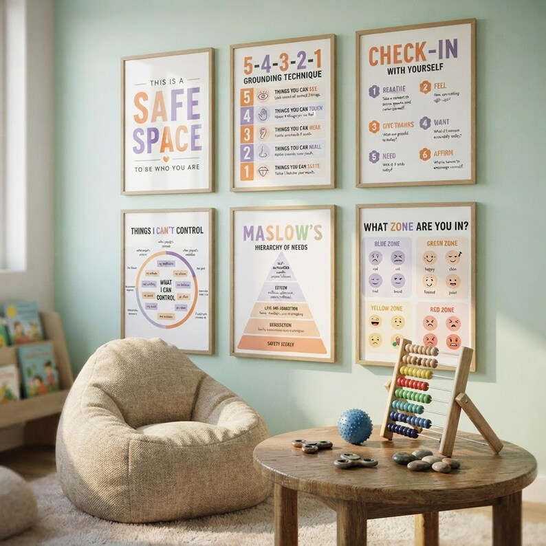 Calm Down Corner Posters & Sensory Break Cards, Autism ADHD Emotional Regulation Toolkit, Printable Visual Supports shown in an AI-generated listing photo