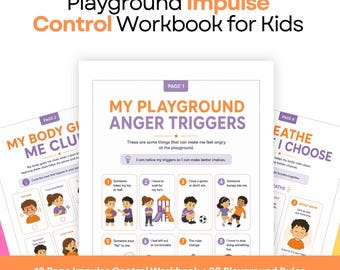 Impulse Control Kids Workbook, Autism ADHD Emotional Regulation, Playground Rules Cards Printable, Digital Download