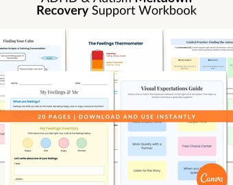 Meltdown Workbook, ADHD Autism Support PDF with Visual 20 Pages