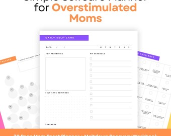 Overstimulated Mom Self Care Planner, Overwhelmed Mom Reset Workbook, Burnout Relief & Daily Wellness Printable
