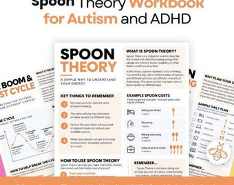 Spoon Theory Workbook, 7-Page Autism ADHD Printable with First Then Cards