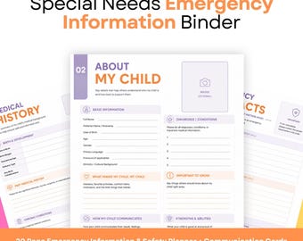 Special Needs Emergency Binder, 20-Page Autism Caregiver Organizer With 15 Nonverbal Communication Cards PDF