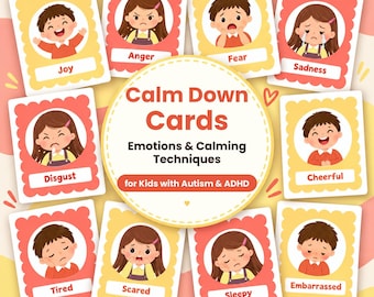 Calm Down Cards, Printable Visual Emotions PDF for Autism and ADHD