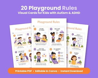 Playground Rules Cards, 20 Printable Visuals for Autism and ADHD Recess