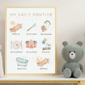 Póster de rutina diaria para niños: Horario visual Montessori imprimible / Tabla de la mañana y la hora de dormir para niños pequeños