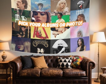 Custom Album Flag Music Collage Tapestry Personalized Photo Flag, Personalized Music Wall Flag, Customizable Music Tapestry for Fans