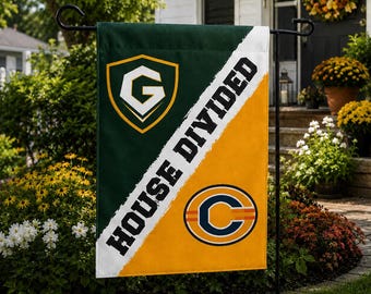 Personalized House Divided Garden Flag | Custom Football Team Garden Flag | Rival Team Yard Flag | Sports Fan Outdoor Decor | Family Gift