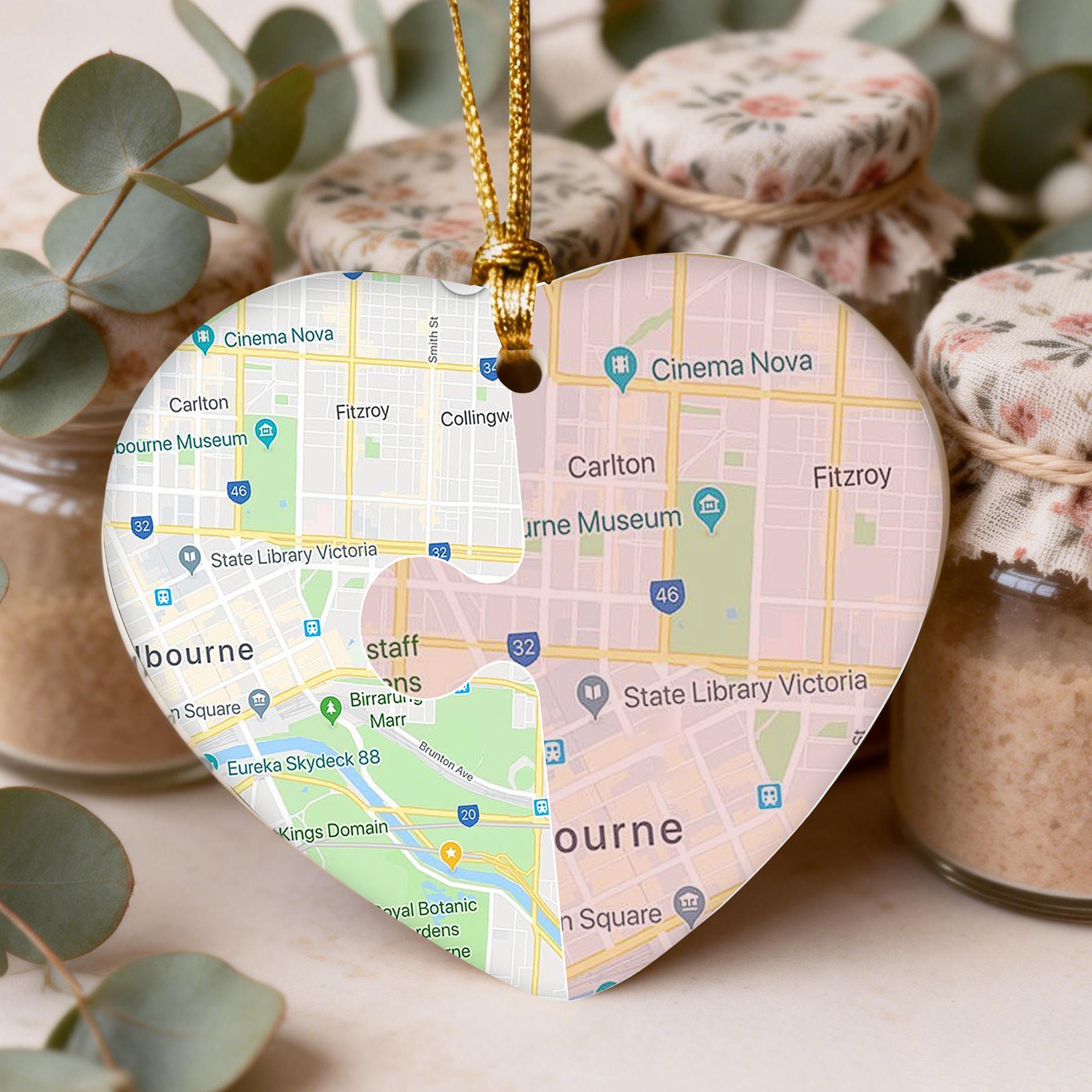 Custom Heart Map Custom Heart Map Ornament, Personalized Puzzle Map Showing Your Special ...