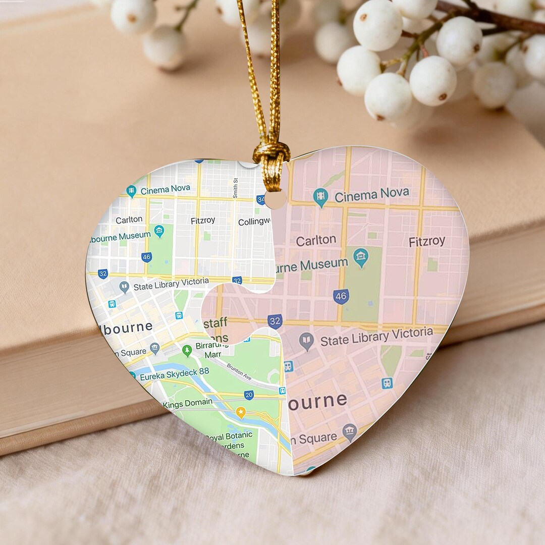 Custom Heart Map Custom Heart Map Ornament, Personalized Puzzle Map Showing Your Special ...