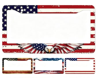 License Plate Frame USA Eagle Flag 250th Anniversary Custom Text Bald Eagle American Flag Patriotic Car Tag Aluminum License Plate Decor