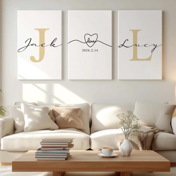 Set of 3 prints Customized poster Personalized Couple Name Initial Monogram Custom Engagement Wedding Anniversary gift Wall Art