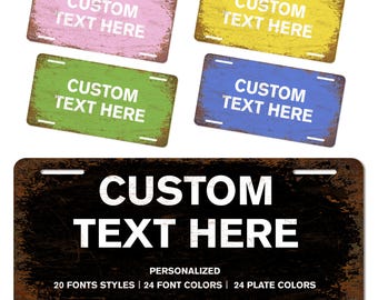 Custom License Plate, Personalized Car Tags, 6x12 Inch Aluminum Vanity Plate, 24 Colors, 20 Fonts, Front of Cars and Bikes, Your Text Here