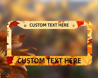 Thanksgiving License Plate Frame Autumn Pumpkin & Leaf Metal Car Plate with Fall Harvest Design Perfect Gift for Car Home Decor Accessories