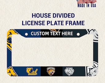 Personalized House Divided License Plate Frame Gift for Sports Fans License Plate Frame with any school Sport Team or military branch
