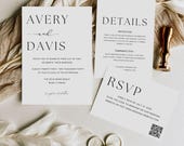 Minimalist Wedding Invitation Suite Template, Modern Invitation Template Set With Qr Code, Details Card, RSVP Card, Editable Canva Template