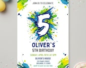 Splash Paint Boy Birthday Invitation, Fun Paint Birthday Invite, 5Th Boy Birthday Invitation, Instant Download