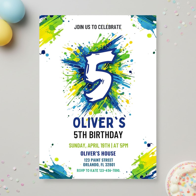 Splash Paint Boy Birthday Invitation