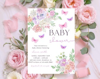 Baby in Bloom Invitation, Butterfly Baby Shower Invitation, Butterflies Wildflower Invite Printable Baby in Bloom Shower, Instant Download