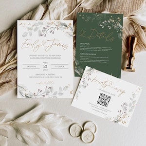 Sage Greenery Wedding Invitation: Sage Green & Gold (Canva Templates)