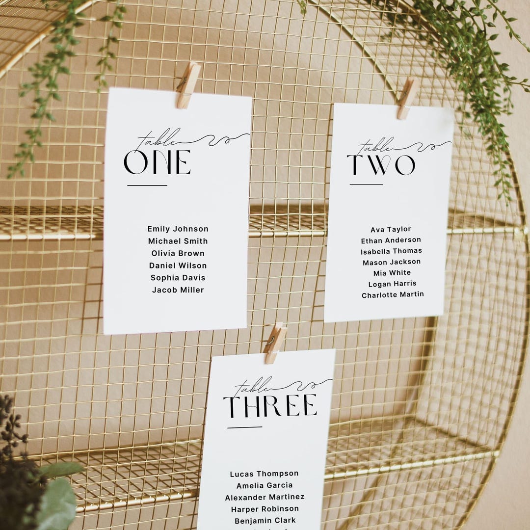 Modern Wedding Seating Card Template, Minimalist Table Seating Chart ...