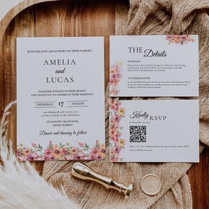 Wildflower Wedding Invitation Set Template, Printable Wedding Invitation, Elegant Botanical Design, Wildflower Invitation, Floral Wedding
