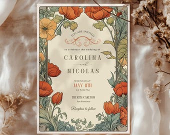 Vintage Editable Wedding Invitation Template Art Nouveau by Mucha Classic Printable Customizable Retro Invite Art Deco Theme Belle Epoque