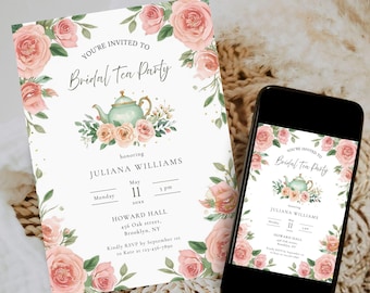 Bridal Shower Tea Party Invitation, Printable Bridal Tea Shower Invite Template, Floral Tea Party Bridal Shower Invitation, Tea Pot Bridal