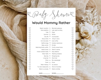 Would Mommy Rather Baby Shower Game, Minimalist Would She Rather, Baby Shower Games, Canva Editable Template, Digital Download