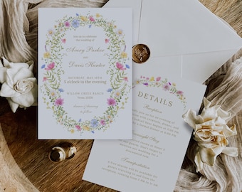 Colourful Wildflower Wedding Invitation Template, Floral Wedding Invite, Printable Wedding Invitation, Elegant Wedding Invite, Summer