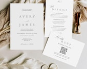 Elegant Wedding Invitation Template Set, Minimalist Wedding Bundle Canva, Wedding Invite Suite With QR Code RSVP, Printable Wedding Invite