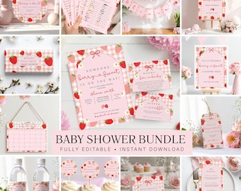 Pink Strawberry Berry Sweet Baby Shower Bundle, Berry Sweet Baby Shower Invitation, Berry Sweet Invitation Template, Digital Download