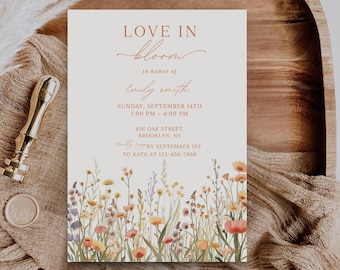 Wildflower Bridal Shower Invitation: Love In Bloom, Floral Wedding Invite (Canva Template)