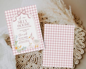 Dumme Gans-Babyparty-Einladung Mädchen, rosa Babyparty-Einladung zum Ausdrucken, Gänsemutter und Gänseküken-Babyparty-Einladung, Babyparty für Mädchen