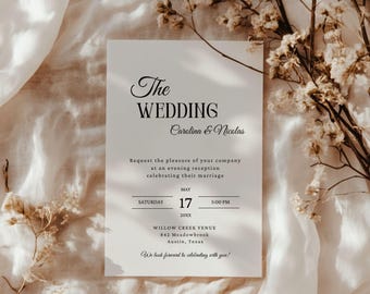 Minimalist Wedding Invitation Template, Printable Wedding Invitation, Minimal Invitation Template, Monogram Wedding Invitation