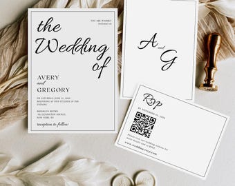 Minimalist Wedding Invitation Template, Minimal Invitation Template, Wedding Invitations, Printable DIY, Simple Editable Invite Template