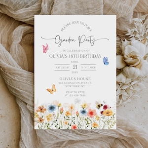 Wildflower Garden Birthday Invitation, Girl 18th Birthday, Floral Invitation, Wildflower Invitation, Boho Birthday Invite, Canva EDITABLE