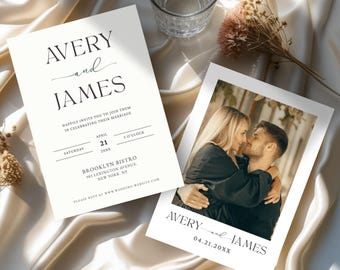 Wedding Invitation Template with Photo, Minimalist Wedding Invitation, Photo Wedding Invite, Boho Wedding Invitation, Modern Wedding Invite