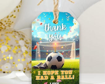 Editable Soccer Birthday Favor Tags, Soccer Thank You Labels, 2x3.5 Editable Canva, Instant Download