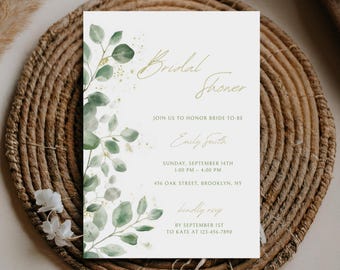 Eucalyptus Bridal Shower Invitation Template, Greenery Bridal Shower Invite, Botanical Bridal Shower Download, Boho Bridal Shower Invite