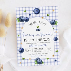 Editable Blueberry Baby Shower Invitation, Berry Sweet Blueberry Baby Shower Invite, Blueberries Baby Shower Invitation Template