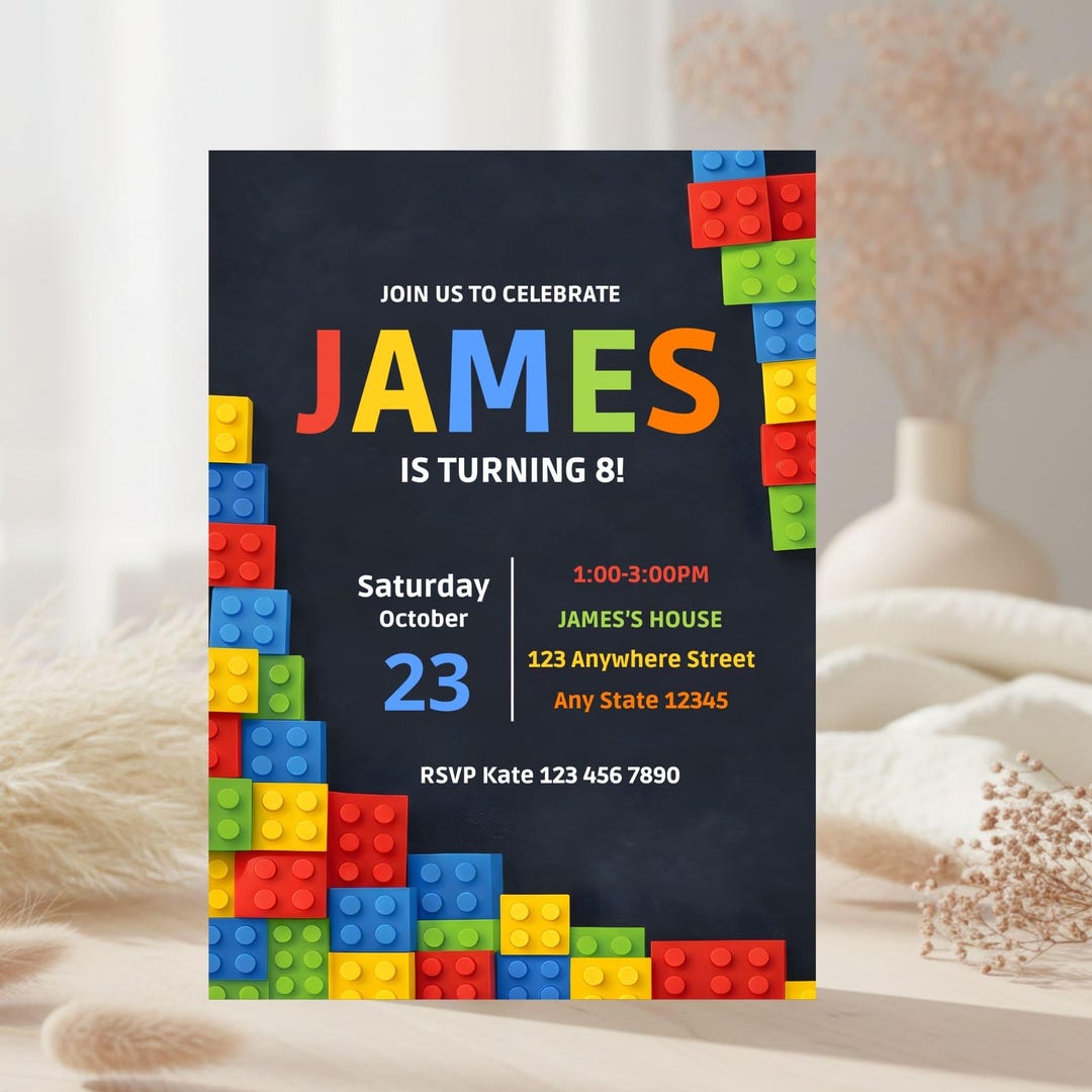 Editable Building Blocks Birthday Invitation | Bricks Birthday ...