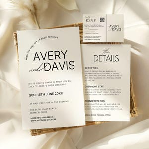 Minimalist Wedding Invitation Template Suite, Elegant Wedding Invites, Wedding Invite with QR Code, Editable Canva Template, Details Card