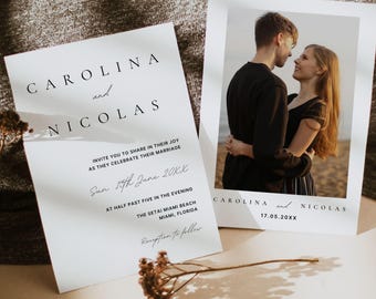 Minimalist Wedding Invitation Template, Photo Wedding Invitation, Custom Picture Wedding Invite Template, Editable Invite With Canva