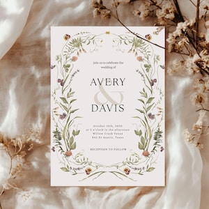 Wildflower Wedding Invitation Suite, Garden Wedding Invite Set, Wedding Invitation, Floral Invitation, Canva Editable Template