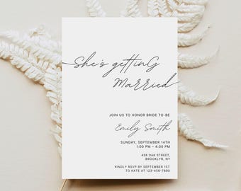 Invitación minimalista para despedida de soltera, Invitación elegante para despedida de soltera, Invitación moderna para despedida de soltera, Invitación para despedida de soltera en blanco y negro, Editable