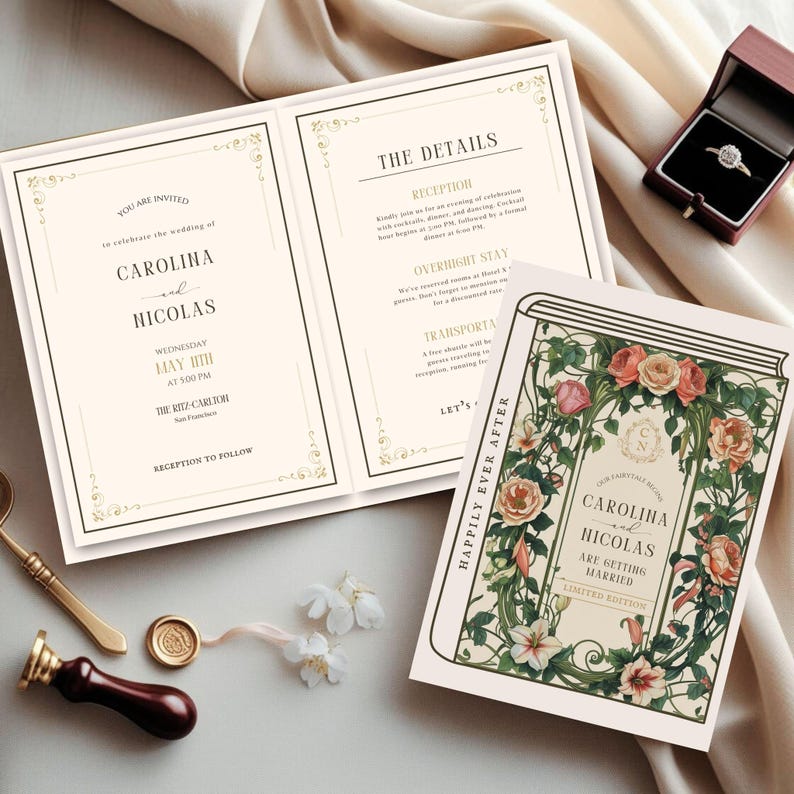 Invit Cover Canva Book Cover Wedding Invitation, Art Nouveau Wedding Invite, Book ...