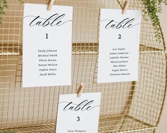 Modern Script Wedding Table Seating Chart Cards Template, Editable Instant Download