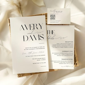 Bundle de modèles modifiables de faire-part de mariage minimaliste, suite d'invitations moderne, carte de détails, carte Rsvp, modèles de toile modifiables
