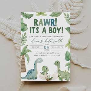 Editable Dinosaur Baby Shower Invitation, It&#39;s a Boy Dinosaur Baby Shower Invite Template, Dino Baby Shower, Instant Download, Printable